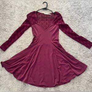 Elegant Burgundy Lace Sleeve Dress